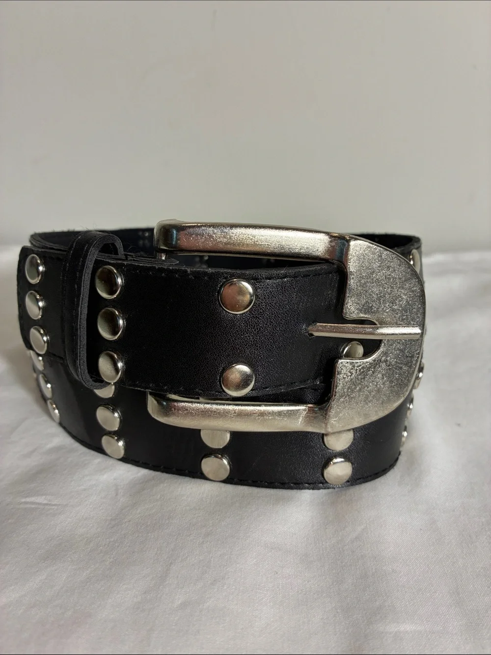 Womens belt Size 16 black studded faux leather rocker goth Whimsygoth